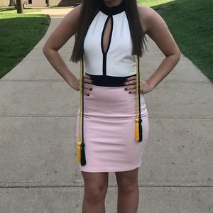 White Pink and Black Short Keyhole Dress Size S